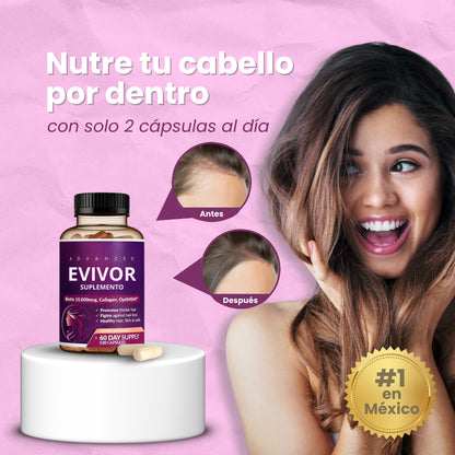 Evivor™ | Suplemento Capilar con Biotina 10,000 mcg y Colágeno – 120 Cápsulas